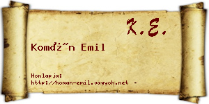 Komán Emil névjegykártya