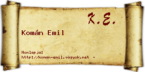 Komán Emil névjegykártya